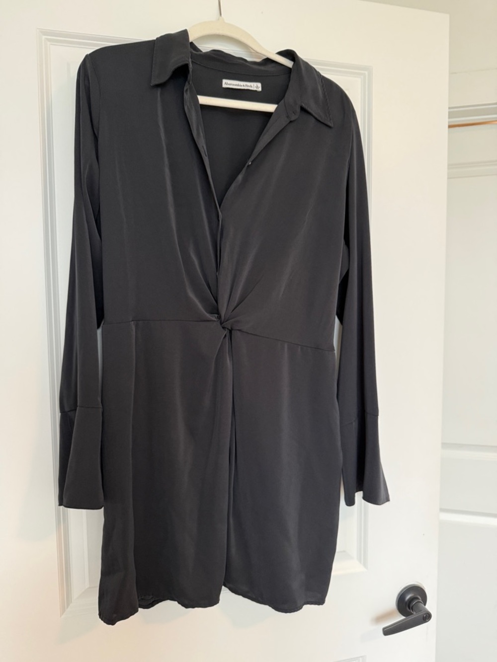 Knot Front Shirt Dress - Black